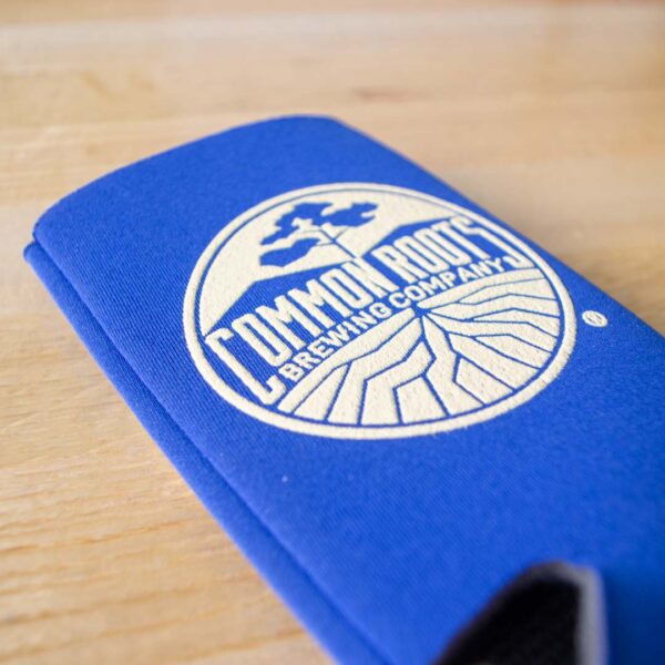 Close up of royal blue koozie