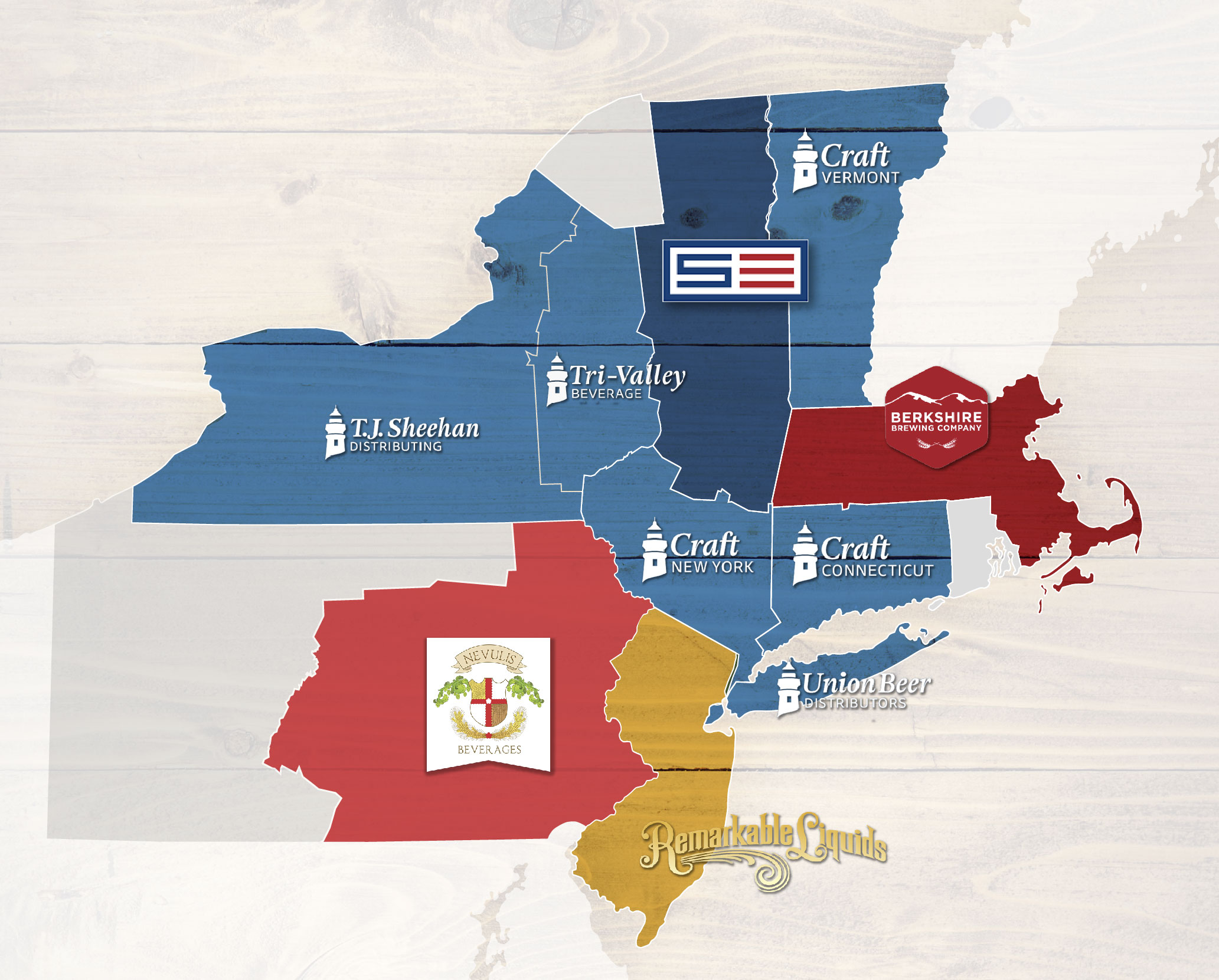 Map of the Northeast with distributors pinpointed on it