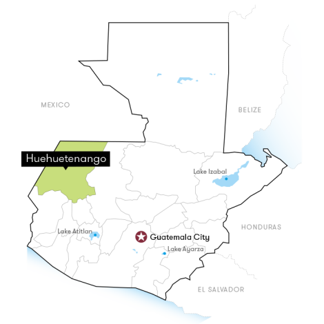 Map of Guatemala showing the Huehuetenango region