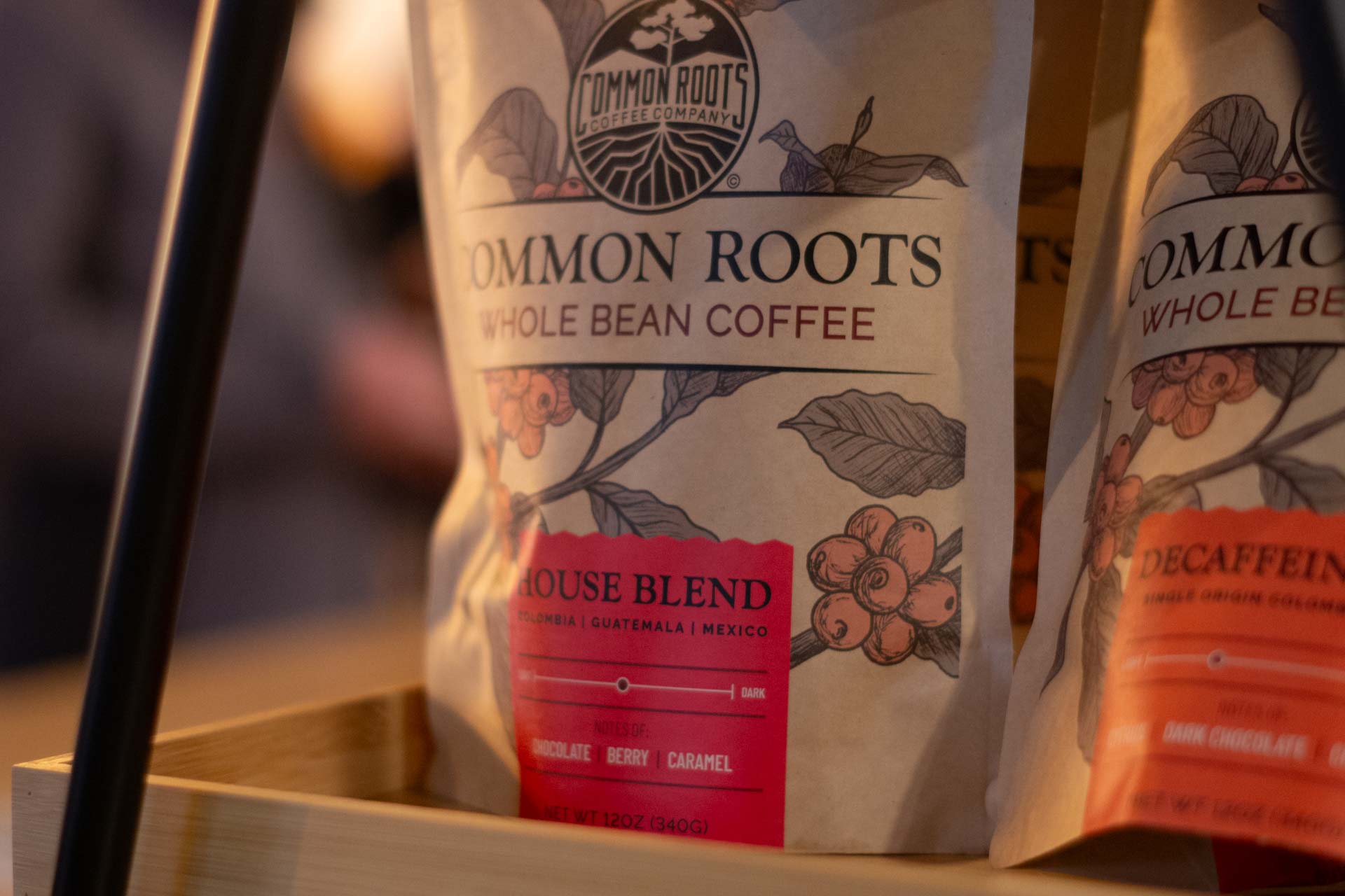 _IGP0080 Bag of Common Roots House Blend coffee on a shelf