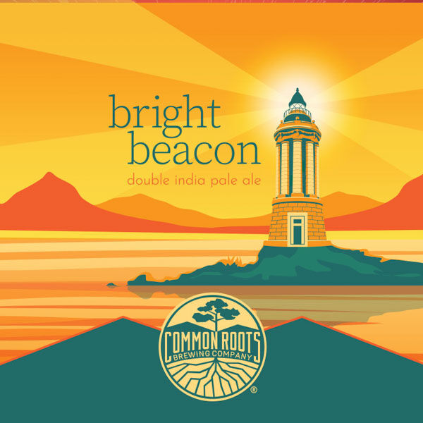 Bright Beacon label, featuring a sunset over the water with the Crown Point Lighthouse in the foreground.