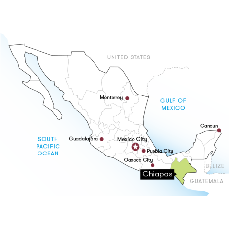 Map of Mexico showing the Chiapas region