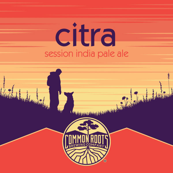 Citra Session label, featuring a bright sky and flower filled field with a man and his dog looking at eachother.