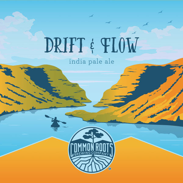 Drift & Flow label, featuring a river canyon with a kayak in the distance.