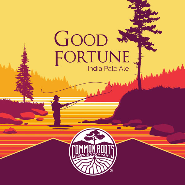 Good Fortune label, featuring a fly fisherman in the early morning hours.