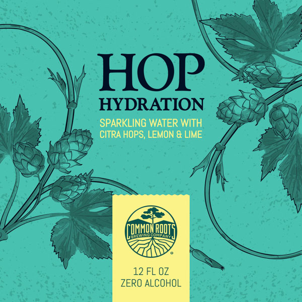 Hop Hydration label, featuring an illustration of hop bines.