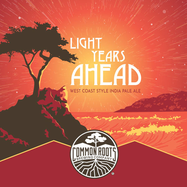 Light Years Ahead label, featuring a starry night sky over the ocean with the recognizable "Lone Cypress" in the foreground.