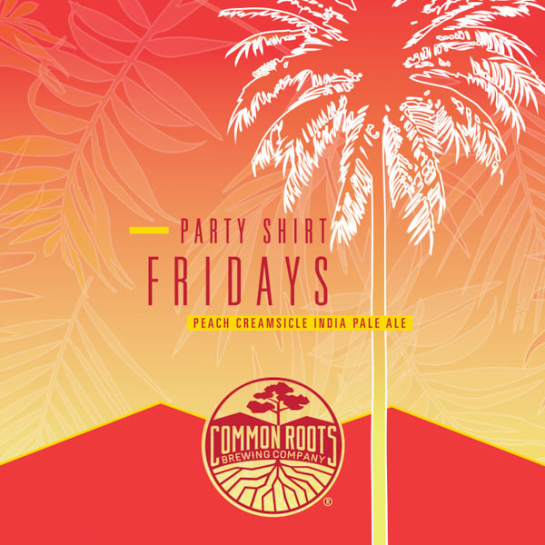 Party Shirt Fridays label, featuring a palm tree motif.