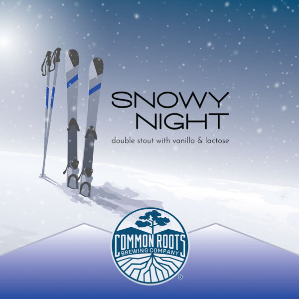 Snowy Night label, featuring a pair of skis in the snow with a snowy night sky in the background.