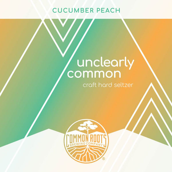 Cucumber Peach Hard Seltzer label, featuring a colorful geometric line art pattern.