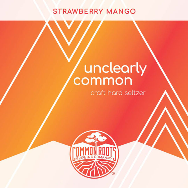 Strawberry Mango Hard Seltzer label, featuring a colorful geometric line art pattern.