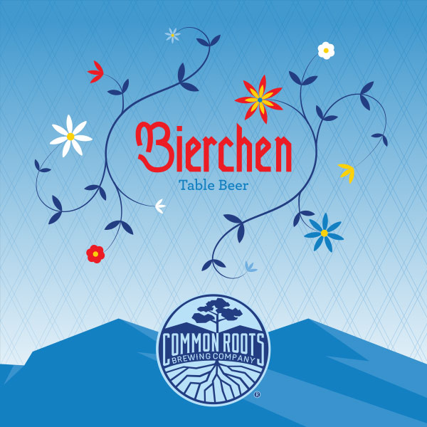 Bierchen label, featuring a Bavarian flower motif.