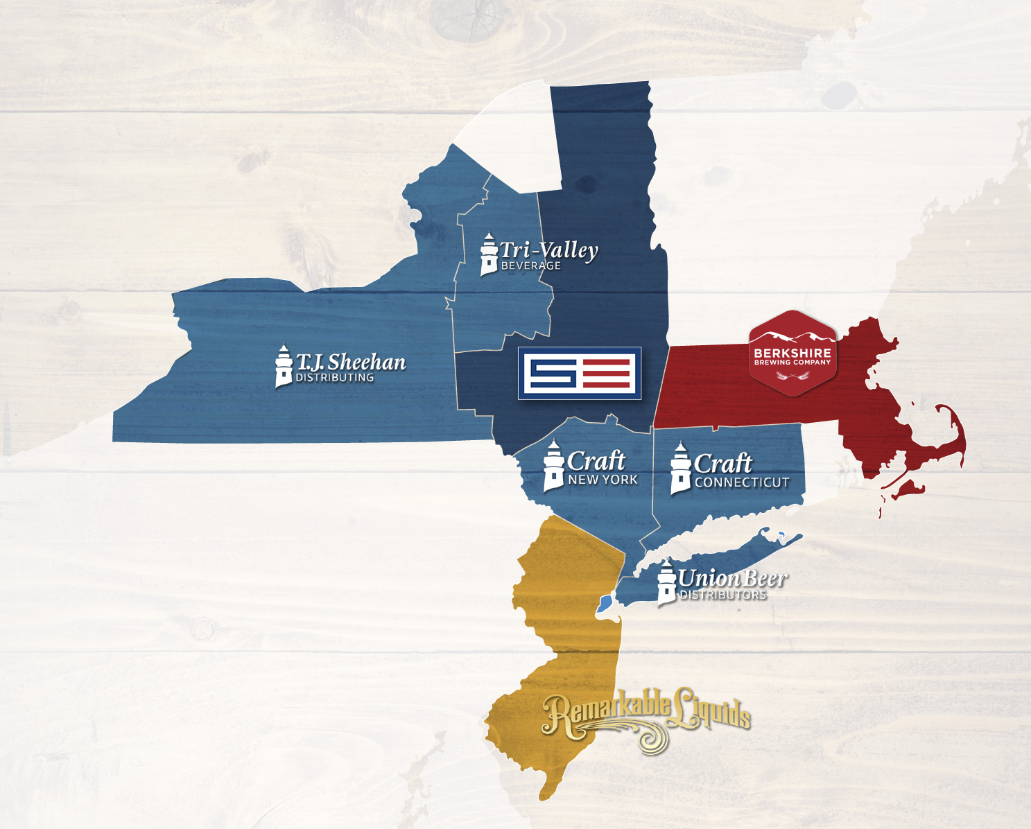 Map of the Northeast with distributors pinpointed on it