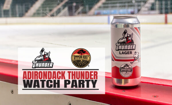 Can of thunder lager next to the Thunder ice rink