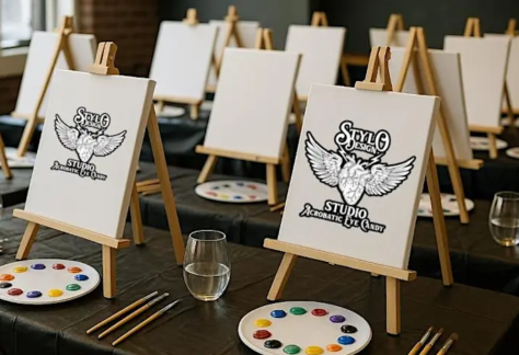 easels with paint and logo