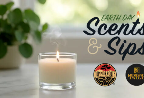 Scents and Sips logo over a candle image