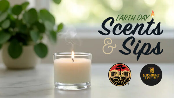 Scents and Sips logo over a candle image