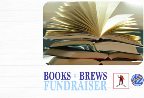 Books and beers logo below a photo of open books