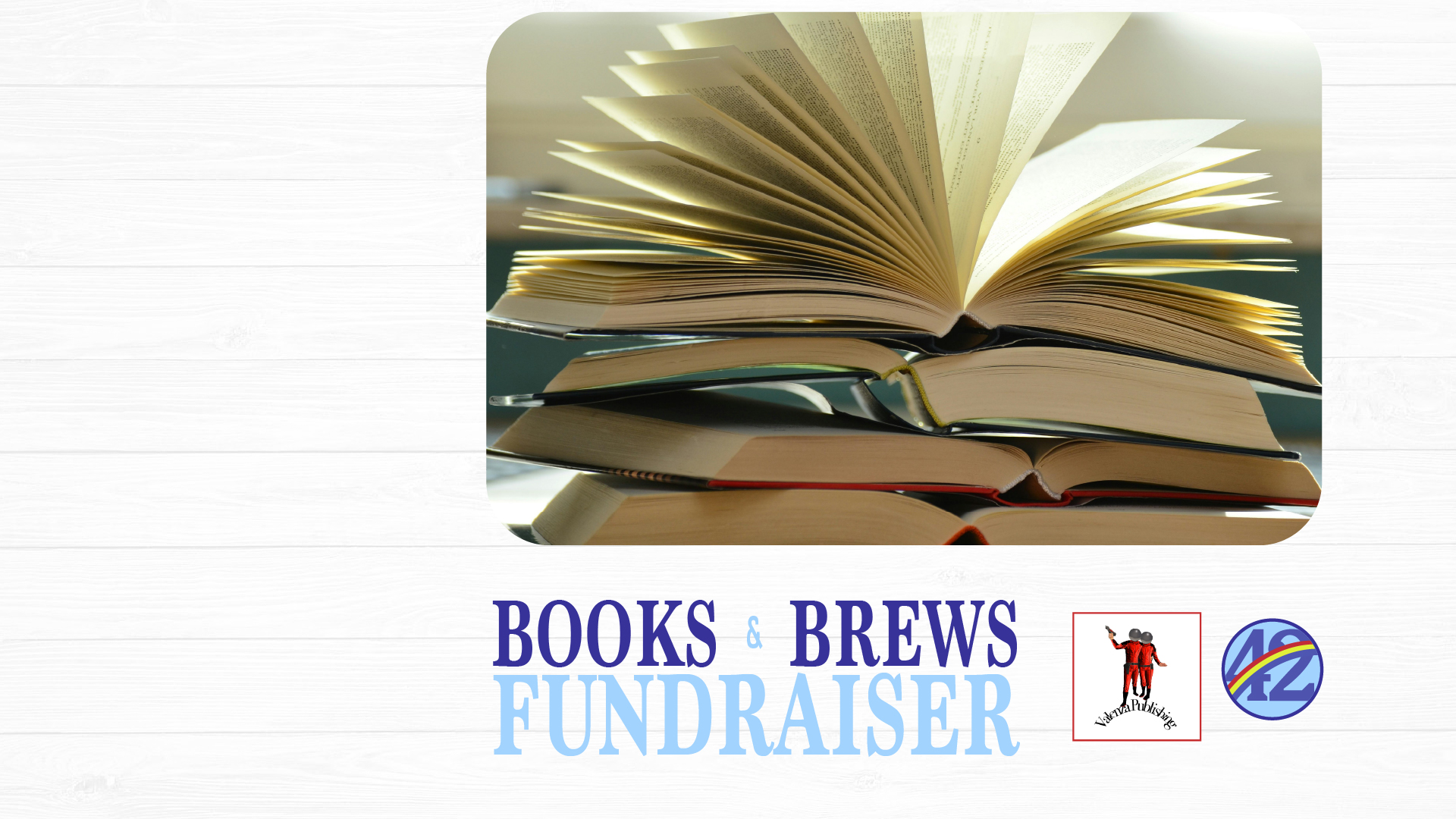 Books and beers logo below a photo of open books